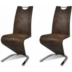 Chaises De Salle à Manger Similicuir 2 Pcs Marron VidaXL -banc et tabouret Soldes Boutique 1070810 2