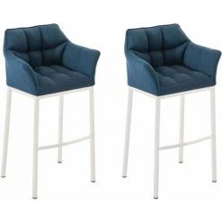 CLP Lot 2 Tabourets De Bar Damaso 4 Pieds Tissu Bleu Blanc