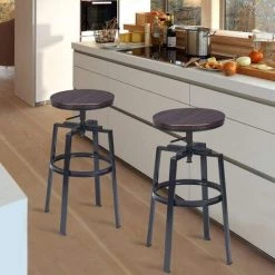 COSTWAY Lot De 2 Tabourets De Bar Chaises De Bar Vintage Industriel Hauteur Réglable En Bois Métal 8 COSTWAY Lot De 2 Tabourets De Bar Chaises De Bar Vintage Industriel Hauteur Réglable En Bois Métal -banc et tabouret Soldes Boutique 11534918 2
