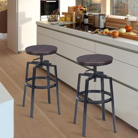 COSTWAY Lot De 2 Tabourets De Bar Chaises De Bar Vintage Industriel Hauteur Réglable En Bois Métal 4 COSTWAY Lot De 2 Tabourets De Bar Chaises De Bar Vintage Industriel Hauteur Réglable En Bois Métal – Image 2