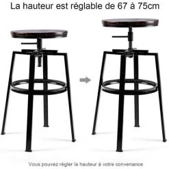 COSTWAY Lot De 2 Tabourets De Bar Chaises De Bar Vintage Industriel Hauteur Réglable En Bois Métal 9 COSTWAY Lot De 2 Tabourets De Bar Chaises De Bar Vintage Industriel Hauteur Réglable En Bois Métal -banc et tabouret Soldes Boutique 11534918 3
