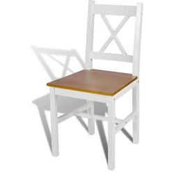 Chaises De Salle à Manger Bois De Pin 4 Pcs Blanc Et Naturel VidaXL -banc et tabouret Soldes Boutique 1213364 3