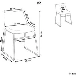 BELIANI Lot De 2 Chaises En Tissu Bleu - Bleu -banc et tabouret Soldes Boutique 12198876 3