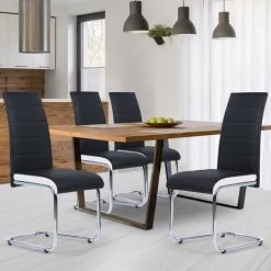 IDMARKET Lot De 4 Chaises MIA Noires Liseré Blanc Pour Salle à Manger - Noir