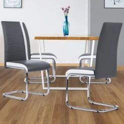 IDMARKET Lot De 4 Chaises MIA Grises Liseré Blanc Pour Salle à Manger - Gris -banc et tabouret Soldes Boutique 12821341 3