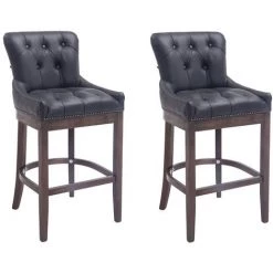 CLP Lot De 2 Tabourets De Bar Lakewood En Véritable Cuir Noir Antique