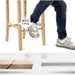 SONGMICS Lot De 2 Tabourets De Bar, Avec Dossier Et Repose-Pieds, Chaise Haute Et Rembourrée, Surface En Lin, Hauteur D’Assise De 76 Cm, Pieds En Bois Massif, Gris Clair Et Couleur Naturel LDC31GYX - Gris Clair -banc et tabouret Soldes Boutique 13218460 3