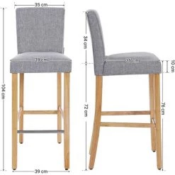 SONGMICS Lot De 2 Tabourets De Bar, Avec Dossier Et Repose-Pieds, Chaise Haute Et Rembourrée, Surface En Lin, Hauteur D’Assise De 76 Cm, Pieds En Bois Massif, Gris Clair Et Couleur Naturel LDC31GYX - Gris Clair -banc et tabouret Soldes Boutique 13218460 5
