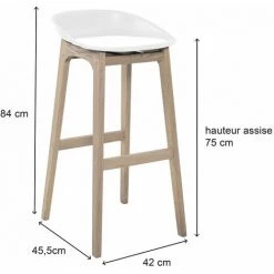 MOB-IN Tabourets De Bar En Chêne Et Assise Blanche 75 Cm RIVA - Lot De 2 - Blanc -banc et tabouret Soldes Boutique 13397656 5