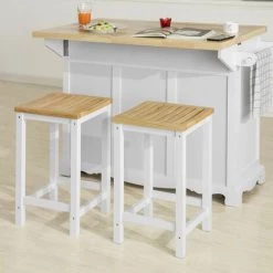 Lot De 2 Chaises Tabourets De Cuisine En Bois Avec Repose-Pieds,FST29-WNx2,SoBuy®