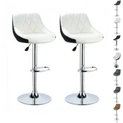 OOBEST Tabouret De Bar Lot De 2 Avec Siège Bien Rembourré, 2 Design 2 Couleurs, Tabourets En Simili-Cuir Réglable, Blanc+noir