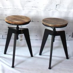 IKayaa Tabouret De Bar En Bois Pin Naturel Style Industriel -banc et tabouret Soldes Boutique 13900634 4