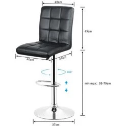 OOBEST Lot De 4 Tabourets De Bar - 40* 46 *（98-118）cm - Réglable Et Pivotant - Noir -banc et tabouret Soldes Boutique 13950552 5