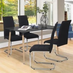 IDMARKET Lot De 4 Chaises MIA En Tissu Noir Pour Salle à Manger - Noir