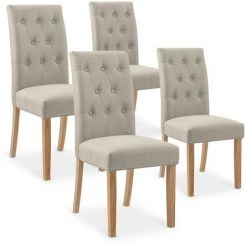 INTENSEDECO Lot De 4 Chaises Capitonnées Gaya Tissu Beige - Beige