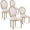 INTENSEDECO Lot De 4 Chaises Médaillon Capitonnées Louis XVI Tissu Beige - Beige