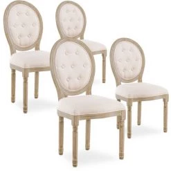 INTENSEDECO Lot De 4 Chaises Médaillon Capitonnées Louis XVI Tissu Beige - Beige