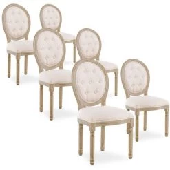 INTENSEDECO Lot De 6 Chaises Médaillon Capitonnées Louis XVI Tissu Beige - Beige