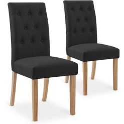 INTENSEDECO Lot De 2 Chaises Capitonnées Gaya Tissu Noir - Noir