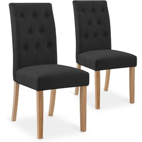 INTENSEDECO Lot De 2 Chaises Capitonnées Gaya Tissu Noir - Noir 3 INTENSEDECO Lot De 2 Chaises Capitonnées Gaya Tissu Noir - Noir