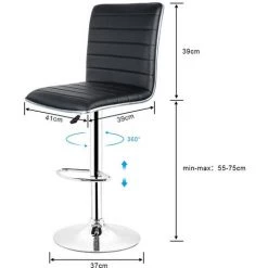 OOBEST Lot De 4 Chaises De Bar Pied En Métal Pivotantes Et Réglables En Hauteur 55 Cm - 75 Cm Noir -banc et tabouret Soldes Boutique 13976303 5