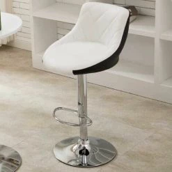 OOBEST Lot De 6 Chaises De Bar Dossier Rembourré Pivotantes Et Réglables En Hauteur 53 Cm - 73 Cm Blanc + Noir -banc et tabouret Soldes Boutique 13976334 4