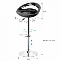 OOBEST Tabouret De Bar Lot De 2 En Plastique ABS, Hauteur Réglables Sur Poignée 81 -101 Cm, Noir -banc et tabouret Soldes Boutique 14053369 5