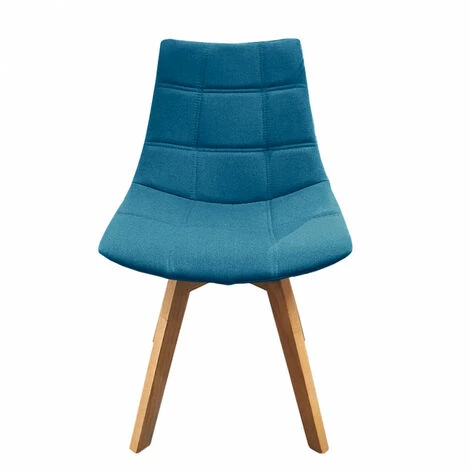 MEUBLETMOI Lot De 2 Chaises En Tissu Bleu Surpiqué Avec Piètement Chêne - BETI - Bleu 5 MEUBLETMOI Lot De 2 Chaises En Tissu Bleu Surpiqué Avec Piètement Chêne - BETI - Bleu – Image 3