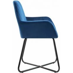 Chaises De Salle à Manger Velours 2 Pcs Bleu VidaXL -banc et tabouret Soldes Boutique 14161873 4
