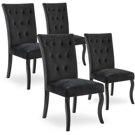 INTENSEDECO Lot De 4 Chaises Capitonnées Chaza Velours Noir - Noir 3 INTENSEDECO Lot De 4 Chaises Capitonnées Chaza Velours Noir - Noir