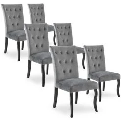 INTENSEDECO Lot De 6 Chaises Capitonnées Chaza Velours Gris - Gris