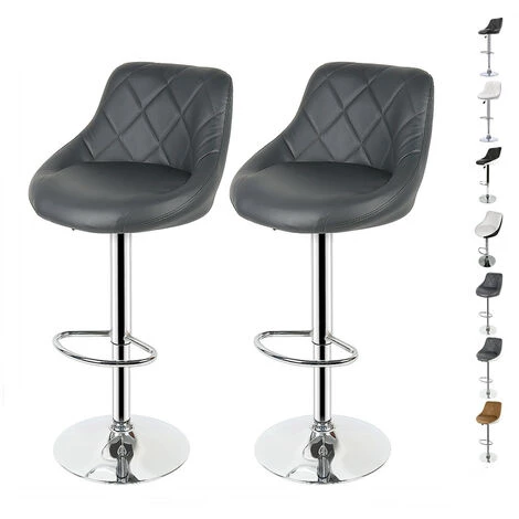 WYCTIN Hofuton Tabouret De Bar Lot De 2 Avec Siège Bien Rembourré, 2 Design 2 Couleurs, Tabourets En Simili-Cuir Réglable, Gris 3 WYCTIN Hofuton Tabouret De Bar Lot De 2 Avec Siège Bien Rembourré, 2 Design 2 Couleurs, Tabourets En Simili-Cuir Réglable, Gris