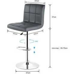 OOBEST Tabouret De Bar Lot De 2 Chaise De Bar Pivotant Et Réglable - Gris -banc et tabouret Soldes Boutique 14454344 3