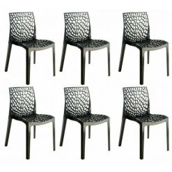 MEUBLETMOI Lot 6 Chaises Ajourées Empilables Noires - GRUYER - Noir