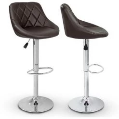 TRESKO Lot De 2 Tabourets De Bar MARRON, Hauteur Réglable Et Rotation à 360° (60-80cm) -banc et tabouret Soldes Boutique 14829242 4