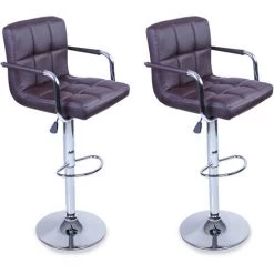 TRESKO Lot De 2 Tabourets De Bar MARRON Avec Dossier, Accoudoir, Chromé, Rotation à 360°, Hauteur Réglable, 62,0 à 82,5 Cm -banc et tabouret Soldes Boutique 14829328 2