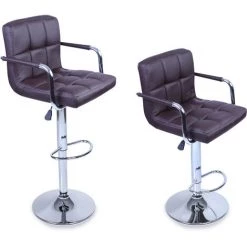 TRESKO Lot De 2 Tabourets De Bar MARRON Avec Dossier, Accoudoir, Chromé, Rotation à 360°, Hauteur Réglable, 62,0 à 82,5 Cm -banc et tabouret Soldes Boutique 14829328 5