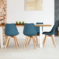 IDMARKET Lot De 4 Chaises SARA Bleu Canard Pour Salle à Manger - Bleu
