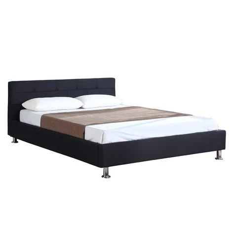 IDIMEX Lit Double Pour Adulte NIZZA 140x190 Cm 2 Places / 2 Personnes, Avec Sommier Et Pieds En Métal Chromé, Tissu Capitonné Noir - Noir 3 IDIMEX Lit Double Pour Adulte NIZZA 140x190 Cm 2 Places / 2 Personnes, Avec Sommier Et Pieds En Métal Chromé, Tissu Capitonné Noir - Noir