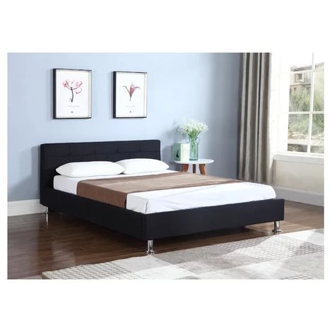 IDIMEX Lit Double Pour Adulte NIZZA 140x190 Cm 2 Places / 2 Personnes, Avec Sommier Et Pieds En Métal Chromé, Tissu Capitonné Noir - Noir 4 IDIMEX Lit Double Pour Adulte NIZZA 140x190 Cm 2 Places / 2 Personnes, Avec Sommier Et Pieds En Métal Chromé, Tissu Capitonné Noir - Noir – Image 2