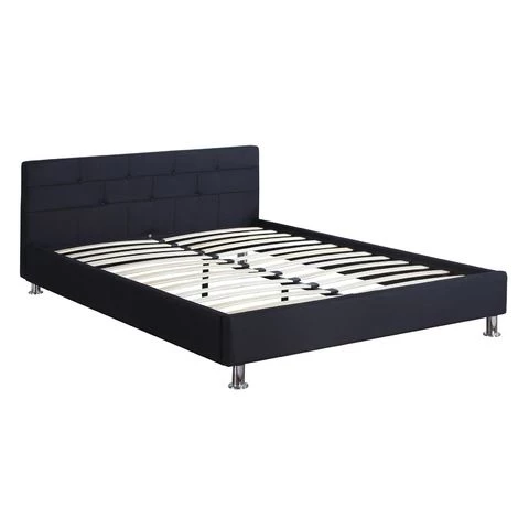 IDIMEX Lit Double Pour Adulte NIZZA 140x190 Cm 2 Places / 2 Personnes, Avec Sommier Et Pieds En Métal Chromé, Tissu Capitonné Noir - Noir 5 IDIMEX Lit Double Pour Adulte NIZZA 140x190 Cm 2 Places / 2 Personnes, Avec Sommier Et Pieds En Métal Chromé, Tissu Capitonné Noir - Noir – Image 3