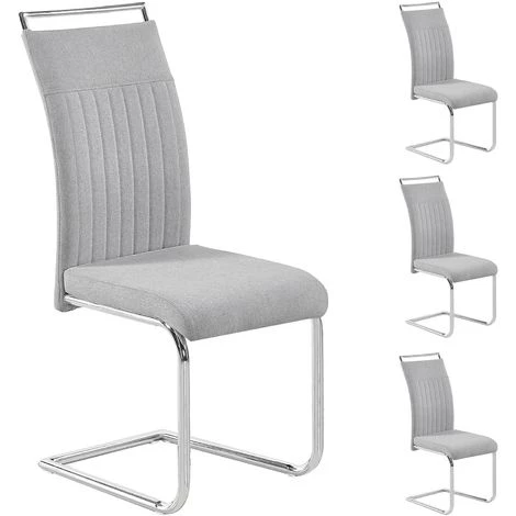 IDIMEX Lot De 4 Chaises De Salle à Manger Ou Cuisine ERICA Avec Assise Rembourrée Poignée Et Piètement Chromé, Revêtement Tissu Gris Clair - Gris Clair 3 IDIMEX Lot De 4 Chaises De Salle à Manger Ou Cuisine ERICA Avec Assise Rembourrée Poignée Et Piètement Chromé, Revêtement Tissu Gris Clair - Gris Clair