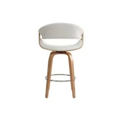 MILIBOO Tabouret De Bar Design Blanc Et Bois Clair 65 Cm ARAMIS - Bois Clair / Blanc -banc et tabouret Soldes Boutique 15117580 4