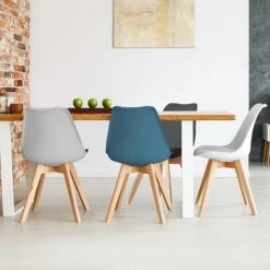 IDMARKET Lot De 4 Chaises SARA Mix Color Gris Foncé, Gris Clair, Blanc Et Bleu - Gris -banc et tabouret Soldes Boutique 15331132 4