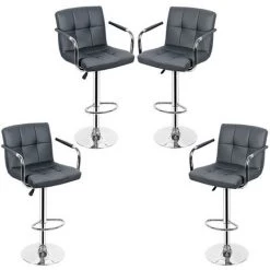 OOBEST Lot De 4 Chaises De Bar Avec Accoudoirs Pivotantes Et Réglables En Hauteur 55cm - 75 Cm Gris