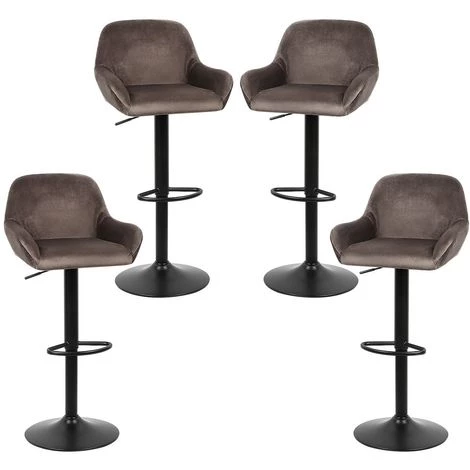 OOBEST Lot De 4 Tabouret De Bar En Velours Hauteur D'assise Réglable 60-82 Cm Pour Bar Salle à Manger Salon - Marron 3 OOBEST Lot De 4 Tabouret De Bar En Velours Hauteur D'assise Réglable 60-82 Cm Pour Bar Salle à Manger Salon - Marron