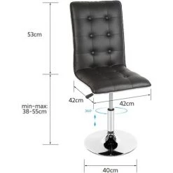 OOBEST Tabouret De Bar, Lot De 2, Chaise, Hauteur Réglable, Revêtement En PU, Rotatif Sur 360°, Avec Dossier, Piètement Chromé, Noir -banc et tabouret Soldes Boutique 15361935 4