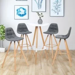 IDMARKET Lot De 4 Tabourets De Bar GABY Gris En Tissu - Gris