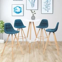 IDMARKET Lot De 4 Tabourets De Bar GABY Bleus En Tissu - Bleu