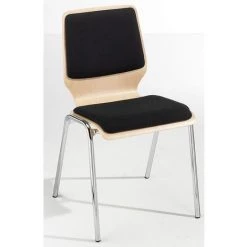 CERTEO Chaise à Coque En Bois Rembourrée - Lot De 4, Piétement Chromé - Rembourrage Gris - Coloris Assise Et Dossier: Hêtre Naturel -banc et tabouret Soldes Boutique 15700297 5
